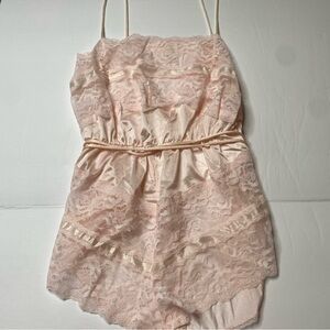 Texsheen Lingerie Romper Women’s Medium M Pink Lace Satin Vintage USA Made